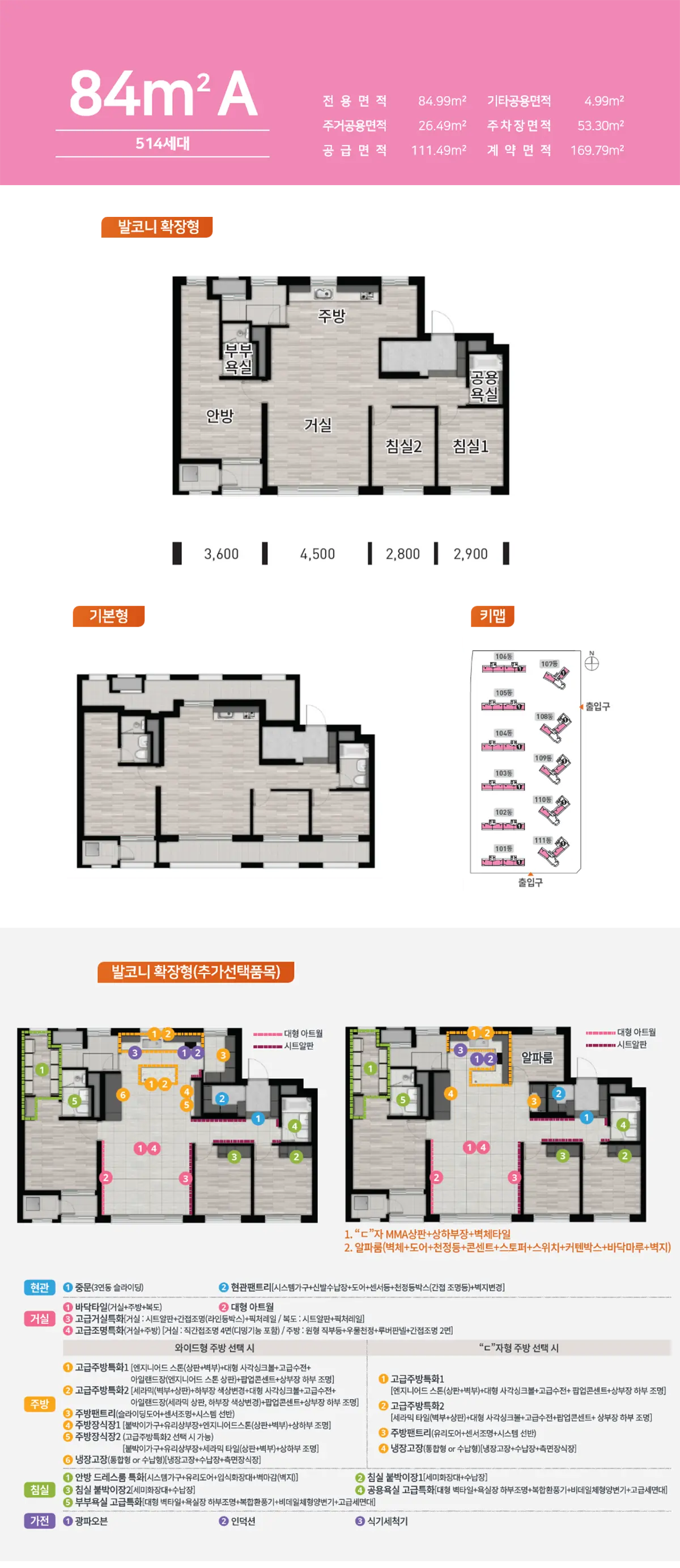 다운2지구 우미린 84a타입의 구조입니다